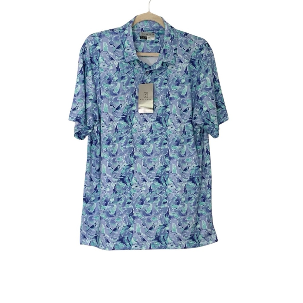 NWT PGA Tour Pro Series Blue Novelty Bird Print Casual Golf Shirt Polo shirt